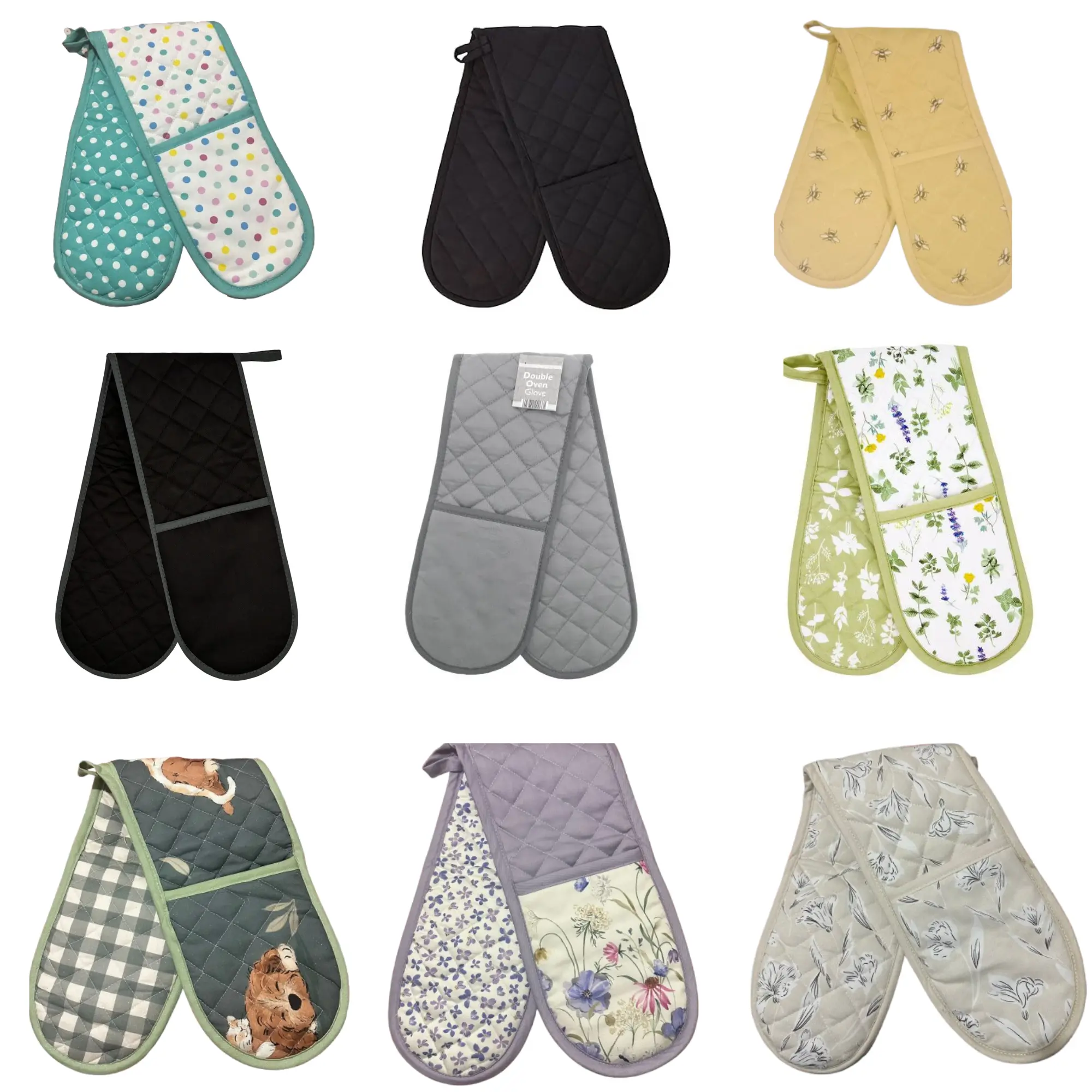Stylish Double Oven Gloves - Heat-Resistant Insulated Mitts with Various Designs for Kitchen Baking - Thick Bakeware Holder