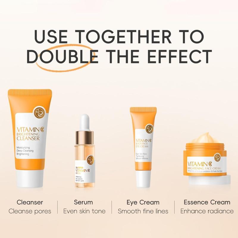 4pcs Vitamin C Skincare Set, Skin Care for Teenage Girls Gift Set, Facial Skin Care Sets & Kits with Cleanser, Face Cream, Face Serum,Eye Cream for Anti-Aging, Brightening 4