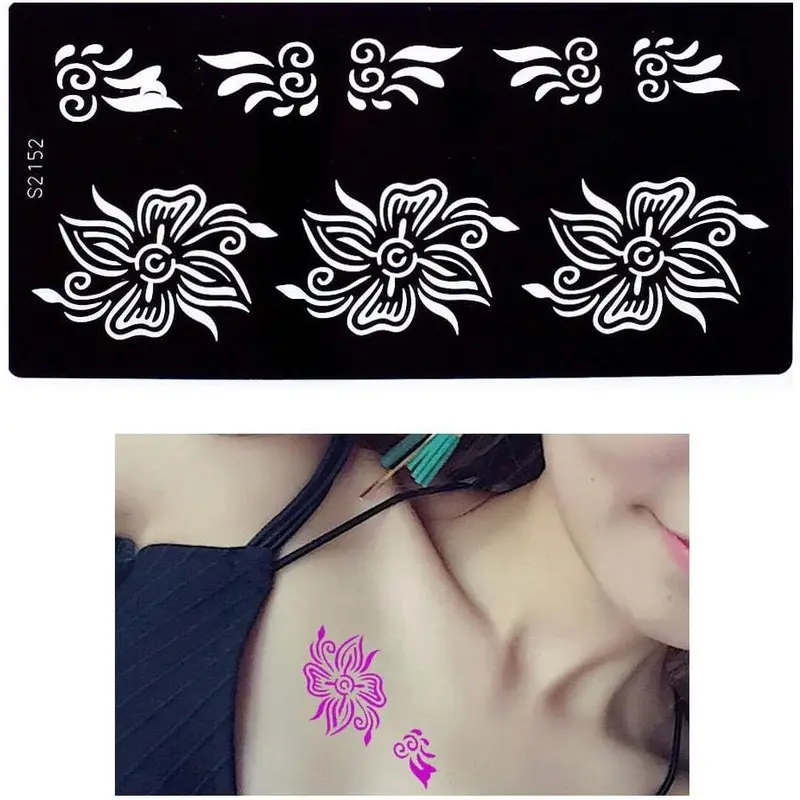 glaryyears 7 Sheets Flower Pendant Henna Tattoo Stencil Temporary Hollow DIY Drawing Body Makeup 5