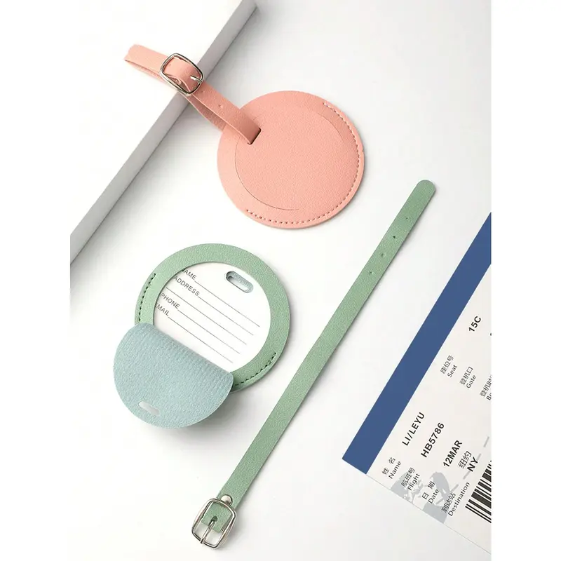 1pc Business Travel Luggage Tag Leather PU Identification Card Holder Anti-Lost Info Plate, Airplane Check-In AccessoryLuggage Tag Travel Accessories Travel Essentials Travel Organizer For Beach Summer Vacation Back To School 5