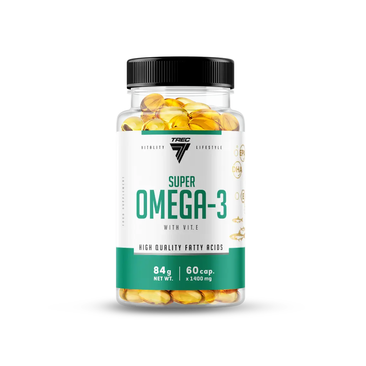 Trec Nutrition Super Omega-3 with Vitamin E - High Quality Fatty Acids for Heart, Brain, and Joint Health. - 90 or 120 capsules