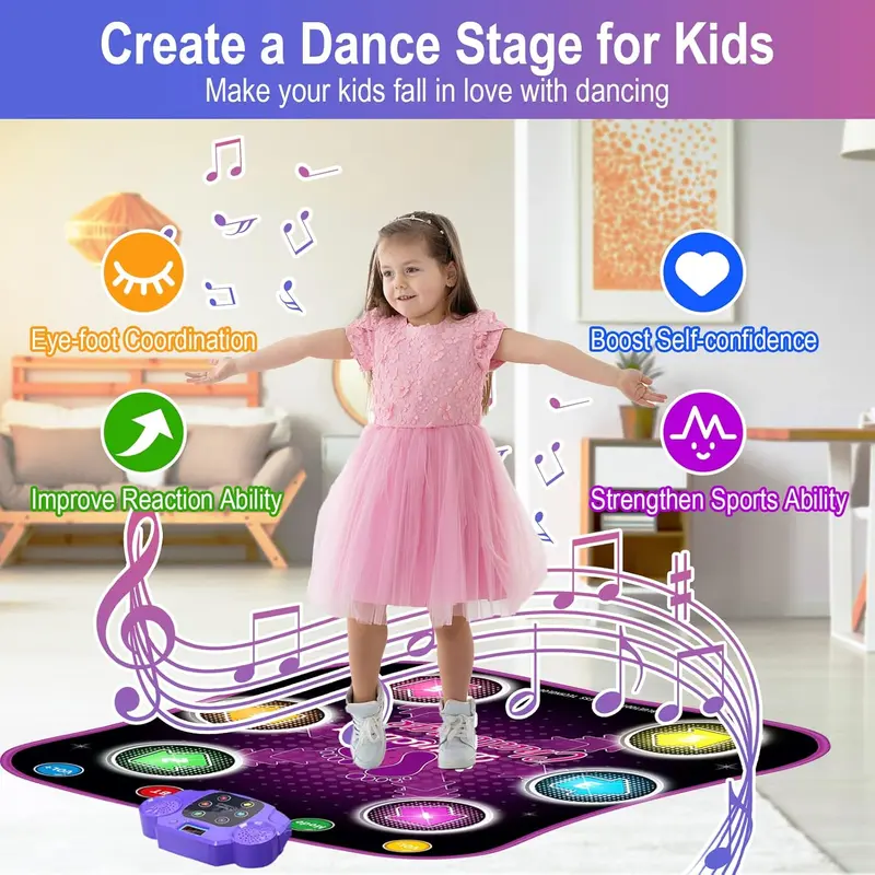 Kids Dance Mat - Dancing Blanket, Bluetooth Enabled, Built-in Music, Dancing Toy with 6 Game Modes and 3 Challenge Levels, Great Christmas Birthday Gift for Boys and Girls Over 3 Years Old 3