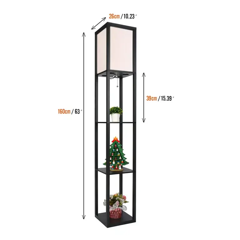 Floor Lamp Free Standing Wood 3-Tier Storage Shelf Reading Bedroom Living Room 6