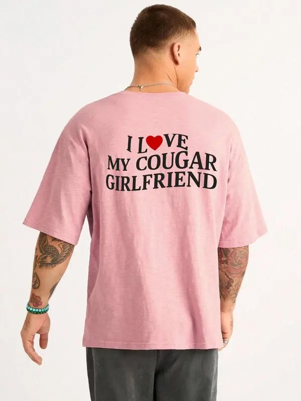 I Love My Cougar Girlfriend t-shirt, Casual Short Sleeve Crew Neck T-shirt for Summer, Fashion Men's Top for Daily Wear 2