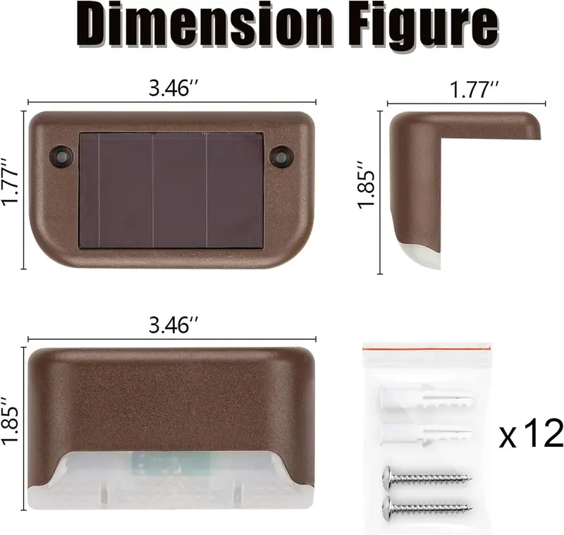 GIGALUMI Solar Garden Lights Outdoor, 12 Pack Solar Fence Lights, Solar Deck Lights Waterproof for Stairs, Deck, Fence, Yard, Patio, Gutter, Pathway, Decoration(Brown,Warm White) [Energy Class A] 4