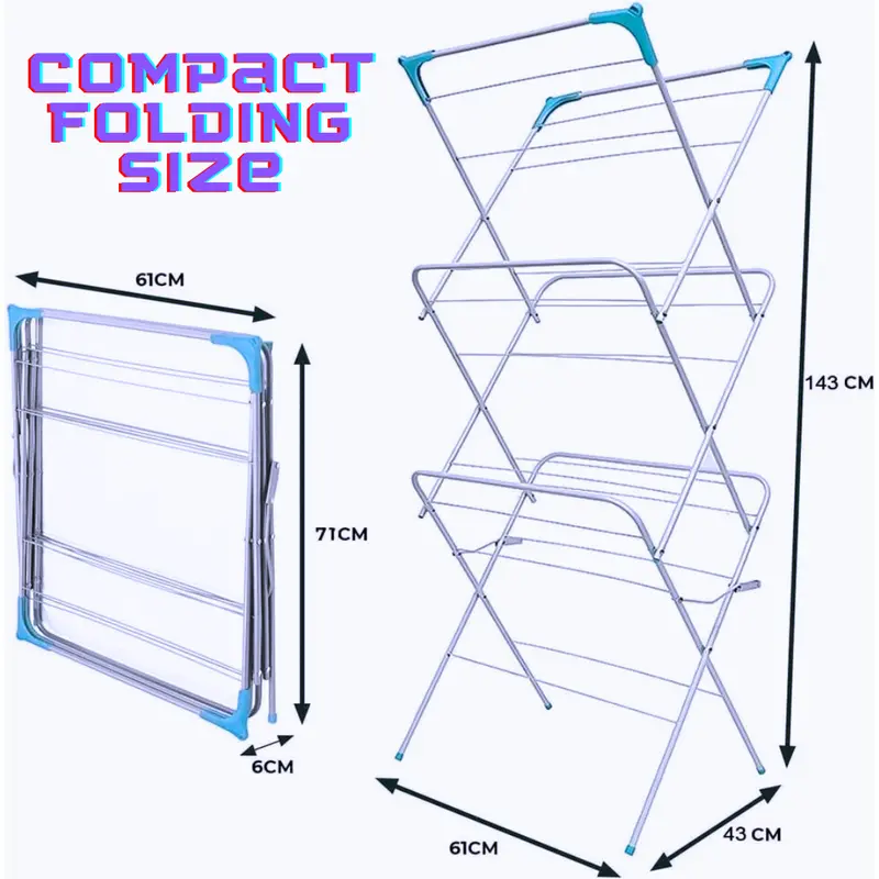 Foldable 3 Tier Clothes Dryer Airer with Metal Lock for Laundry Drying rack Star Steel 4
