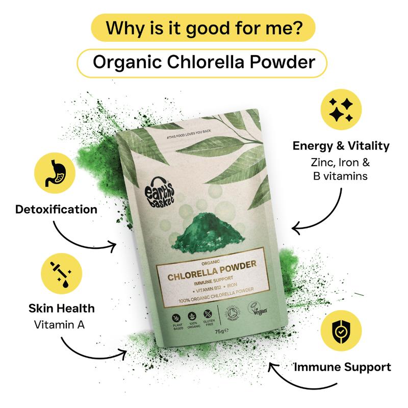 Earths Basket Organic Chlorella Powder 75g, Broken Cell Wall, Immunity Support Healthcare Edible Supplement Dietary Fitness Health Optimum 2
