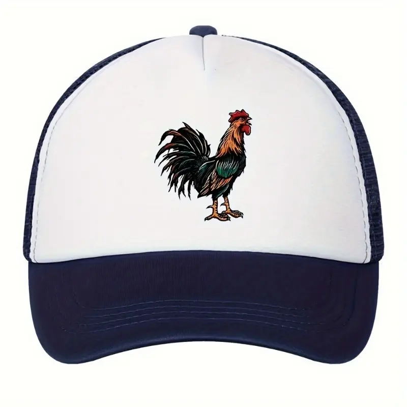 Cool Hippie Curved Brim Baseball Cap, Rooster Print Breathable Mesh Trucker Hat, Snapback Hat For Casual Leisure Outdoor Sports Christmas Gift 7