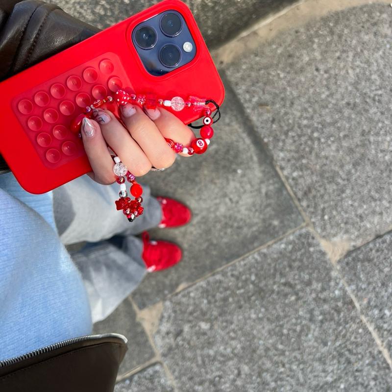 Red phone charmPhone Strap , Phone Chain ,Y2K Style Beaded Phone Charm, Phone Accessories, Phone Jewellery, Gift,handmade phonecharms Personalised iphone case straps phone  straps 6