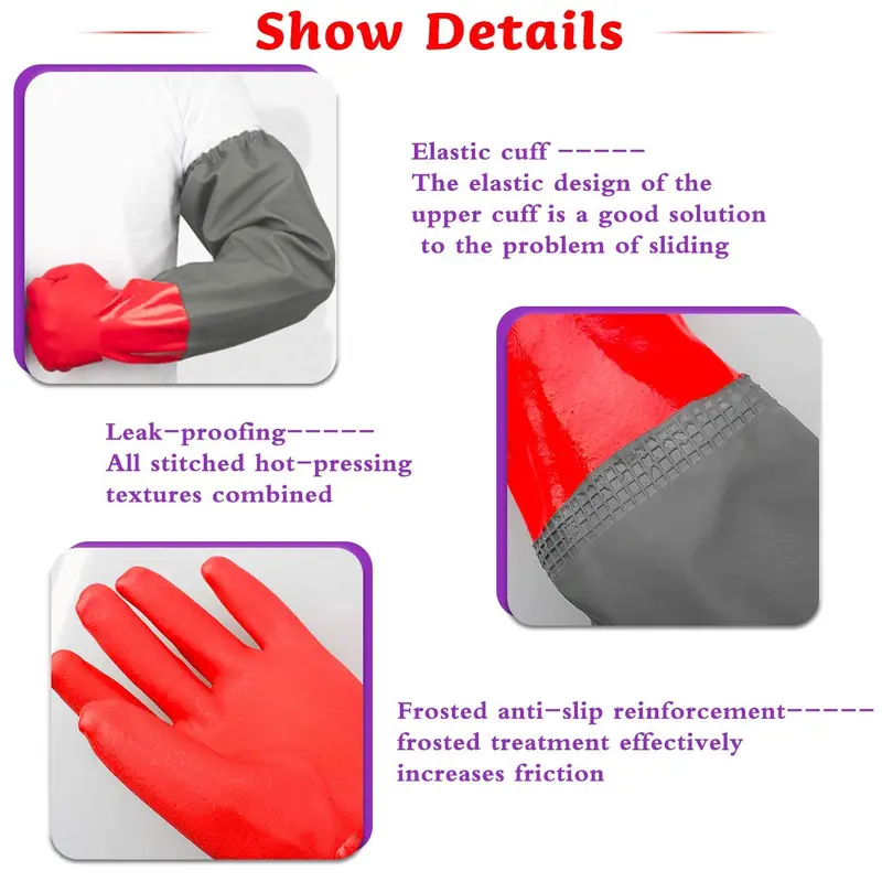 Waterproof Pond Gloves, Extra Long Sleeve Full Arm Gloves for Men and Women, Red, L 3