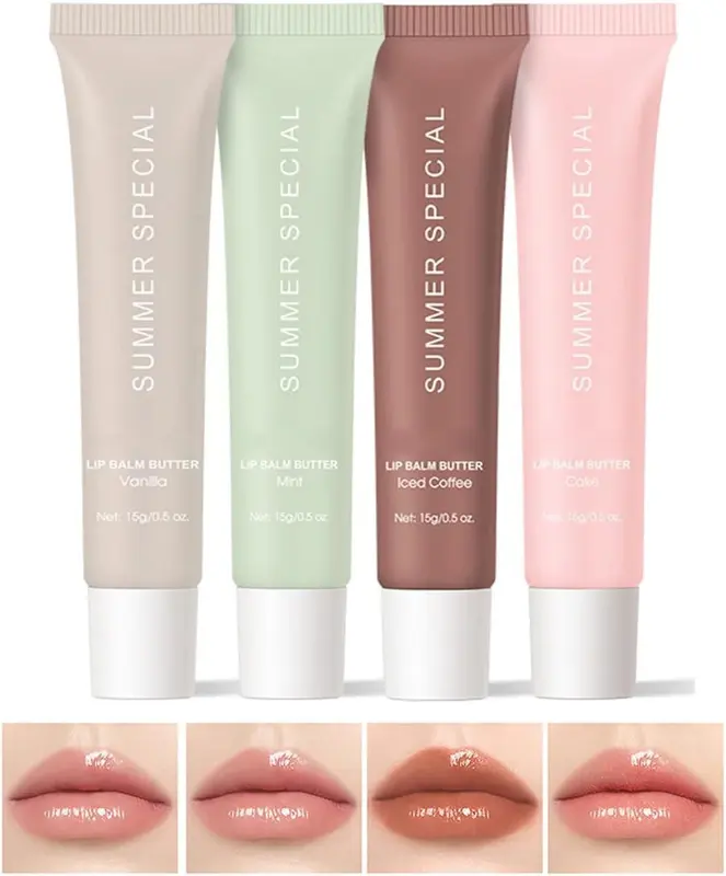 Summer Special Lip Balm,Moisturizing Natural Lip Balm,Ultra-Hydrating,Nourishing Lip Care with Natural Ingredients,Shea Butter & Olive Butter,Soothes & Softens Dry Lips (4PCS) Comfort Skincare jelly pop leopard  lipgloss 0