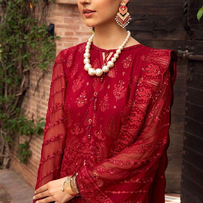 FARASHA RED CRIMSON CHIFFON SUIT 3