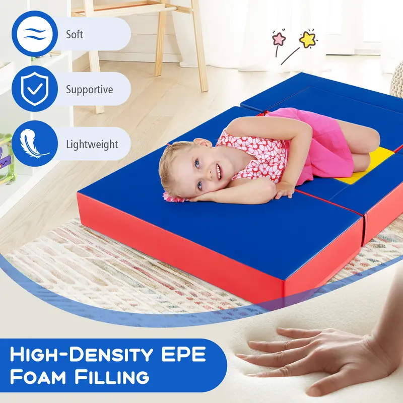 COSTWAY 4-in-1 Convertible Foam Couch Play Set with Skin-friendly PU Leather Cover and Zippers 4