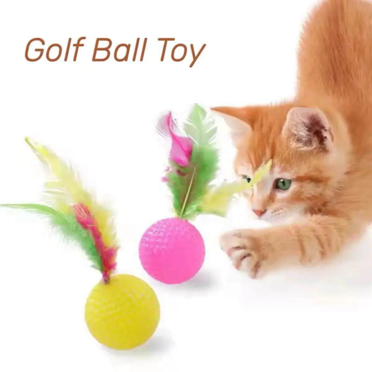 Feather Golfball Cat Toy Ball Game for Fun Playtime