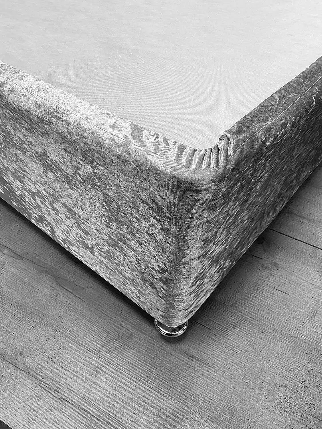 Extra Deep Crushed Velvet Divan Bed Base Skirt, Silver grey bed base wrap, Fully elasticated 40cm deep easy to fit bed base frame, Alternative to valance sheet ,Bed base cover Single , Double, King ,Super King sizes.