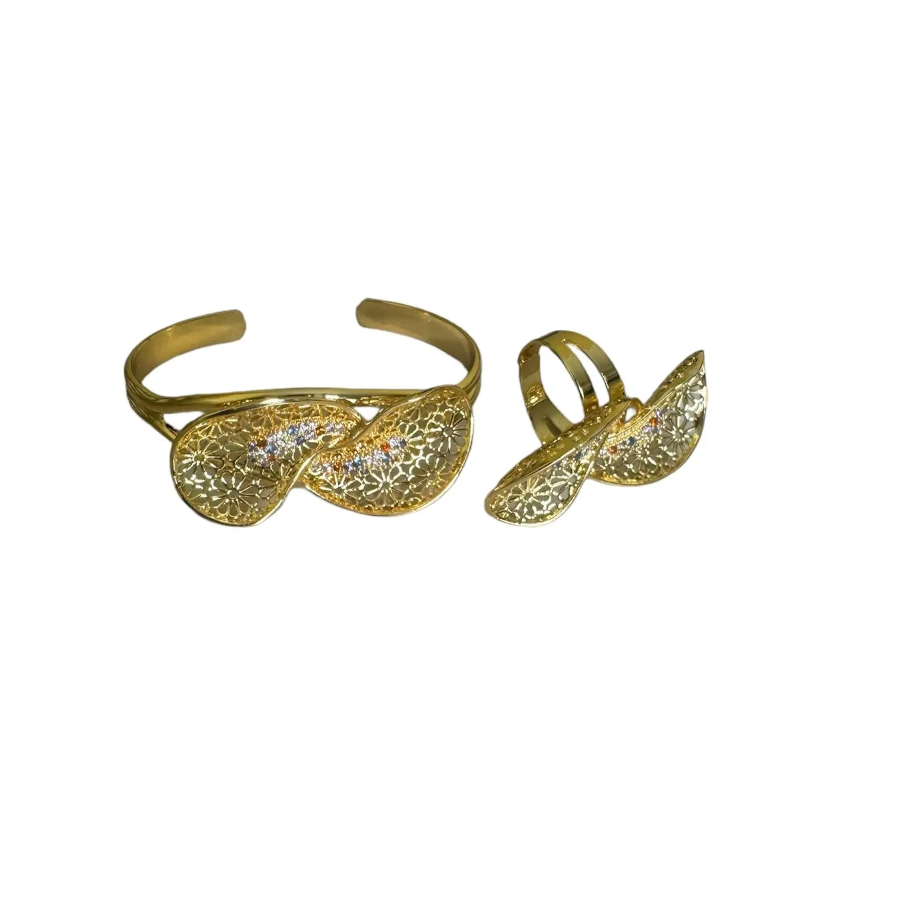 Plated Gold Bracelet and Ring For Classic Women