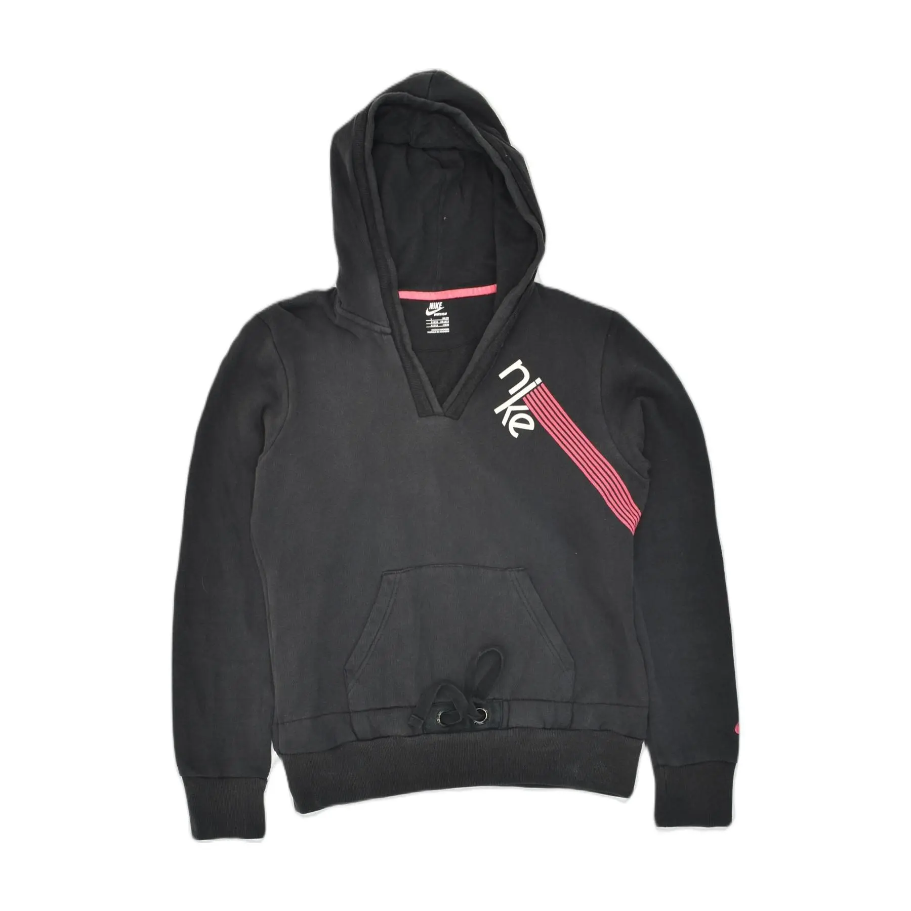 Pre-Owned Vintage NIKE Womens sportswear Graphic Hoodie Jumper UK 14/16 Large Black Cotton
