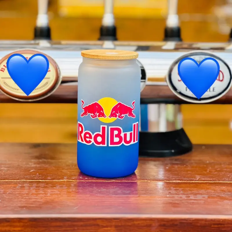 Red bull glass tumbler 16oz cup with lid 1