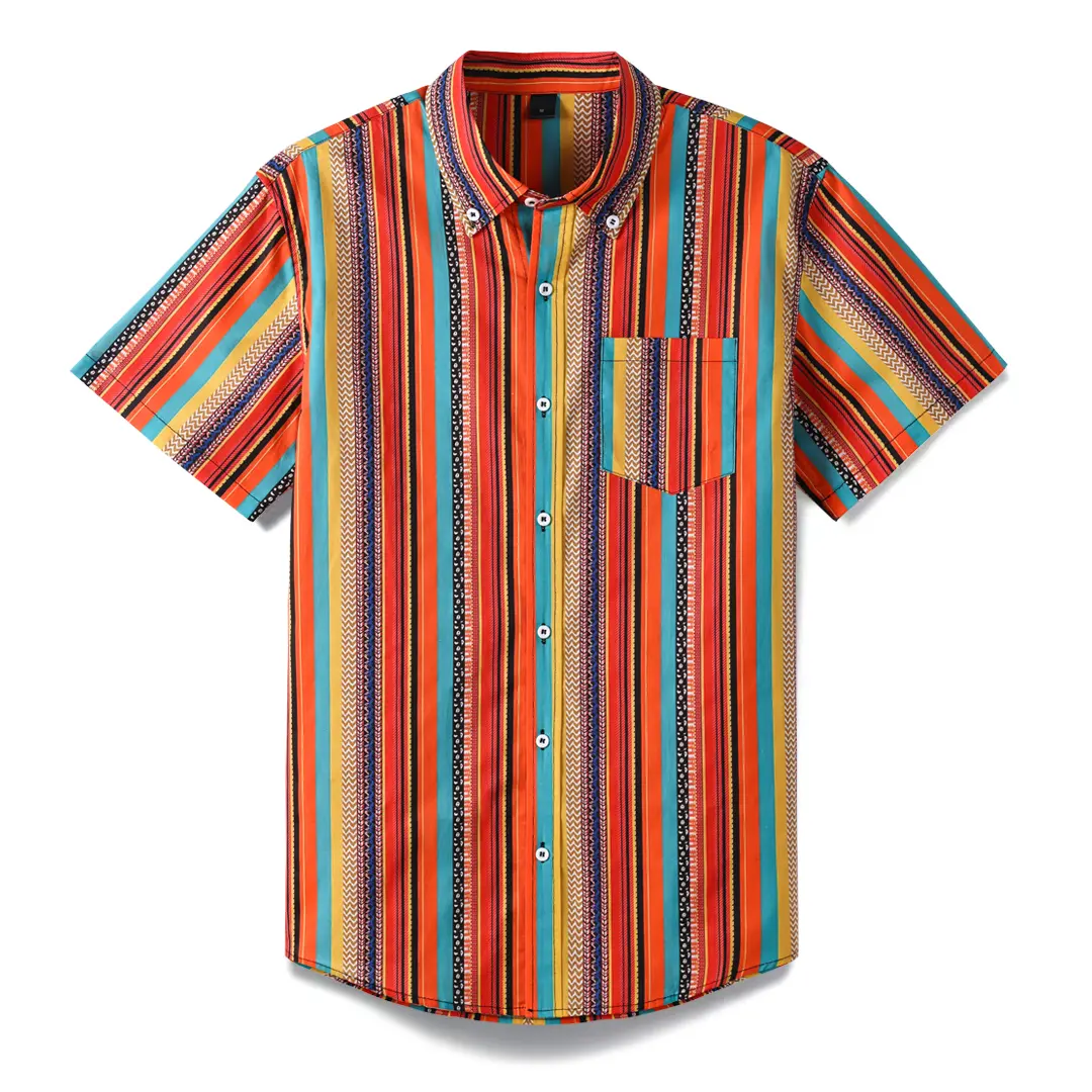 100% Cotton Men's Hawaiian Shirt Short Sleeve Colorful Print Shirt M-3XL Trendy in Summer Vacation