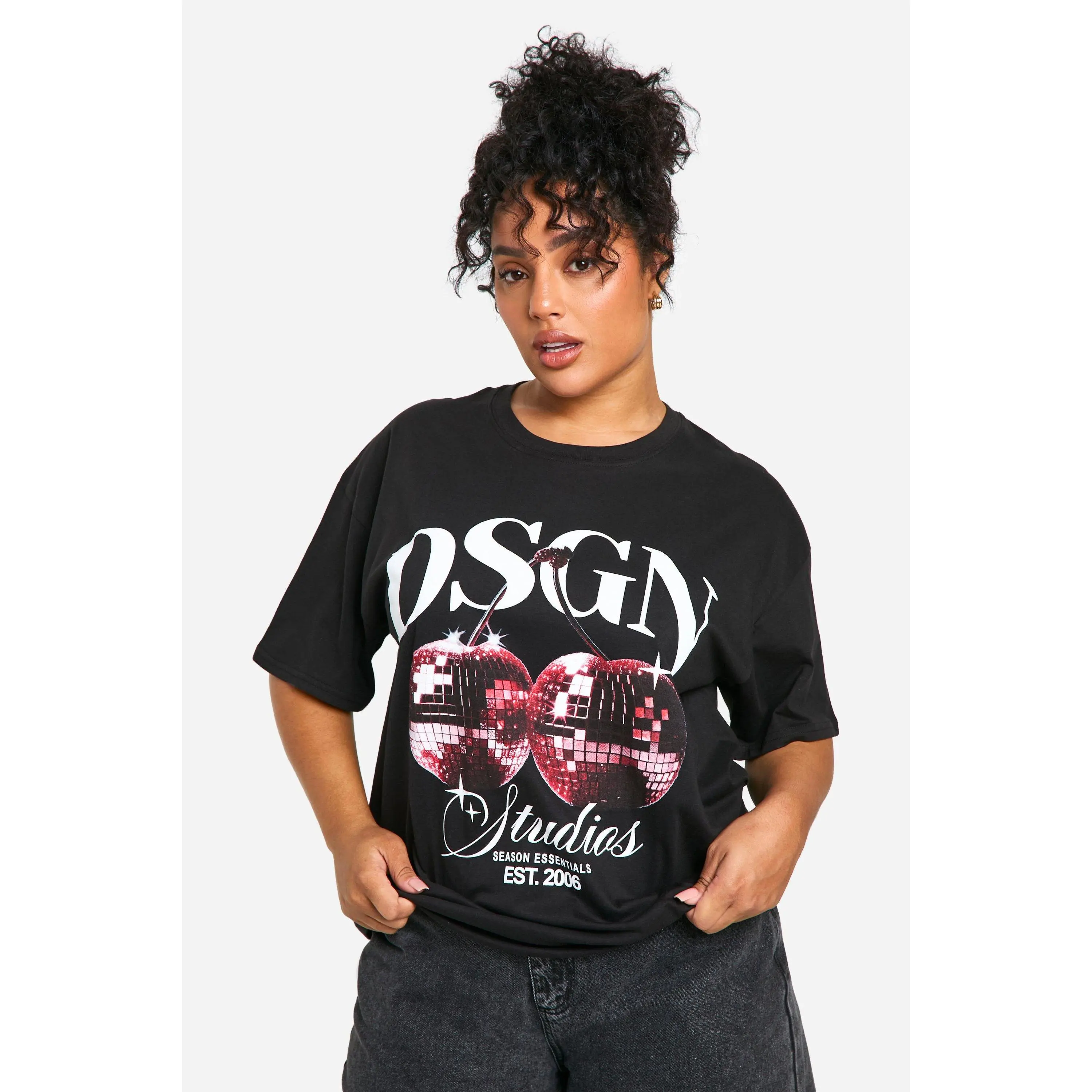 Plus DSGN Cherry Disco Ball Oversized T-Shirt