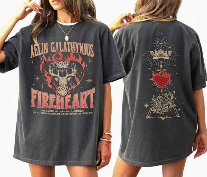 Aelin Galathynius Fireheart Shirt, Throne Of Glass Fan Double-Sided T-shirt, Kingsflame The Thirteen Shirt, Throne of Glass Merch Tee Cotton Crewneck