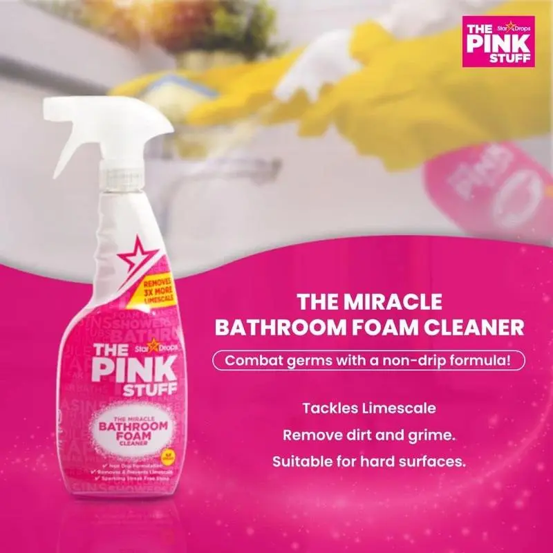 The Pink Stuff Miracle Bathroom Cleaning 4pcs Bundle – Includes Bathroom Cleaner, Foaming Toilet Cleaner, Toilet Gel & Cream Cleaner, Scourer – Tough on Stains, Gentle on Surfaces- Household 1