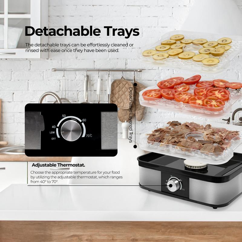 ARTECH Electric Food Dehydrator - 5 Tray Fruit Dryer Machine, 245W, Adjustable Temperature Control 40-70℃, BPA-Free Trays, Healthy Natural Snacks, Jerky, Fruits, Vegetables, Mushrooms, Herbs & Seeds 3
