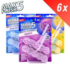 6 x Max Flush Twin Pack Toilet Rim Block Cleaner (12 Pack x 45g Rim Blocks) All Scents Available Foaming Action,Dirt Protection,Extra Freshness,Refreshing Scent,Lasts Up To 4 Weeks,Prevents Limescale - Home Fragrance Scented Cleaning Aroma (Scent Options)