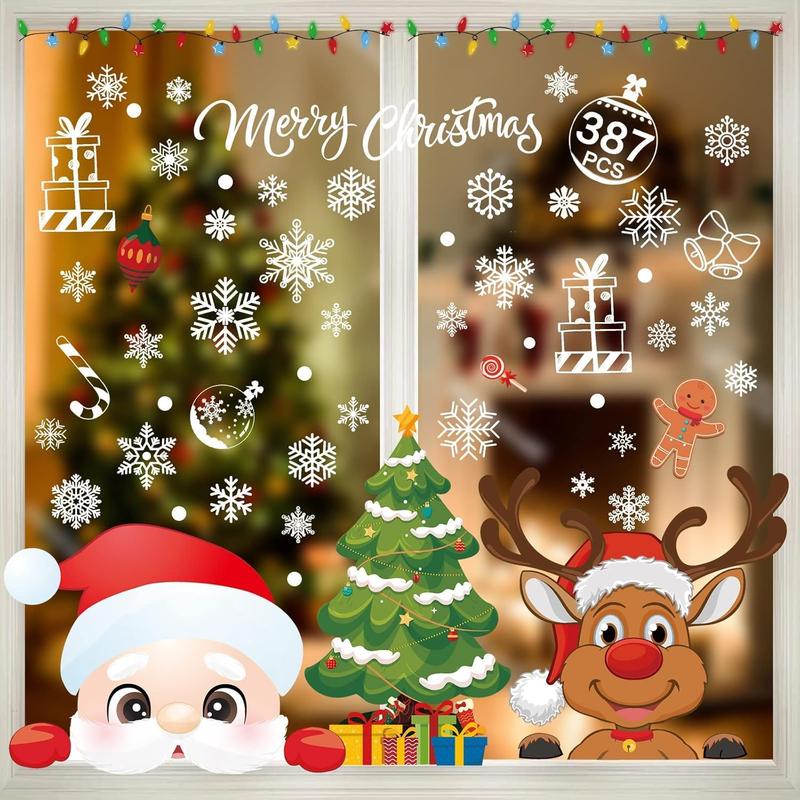 385 Pcs Christmas Window Stickers - Double-Sided Xmas Decorations for Office and Home - Ornaments, Banners Ornaments Gift Glass Room Candle Set decoration Wood Wooden 4