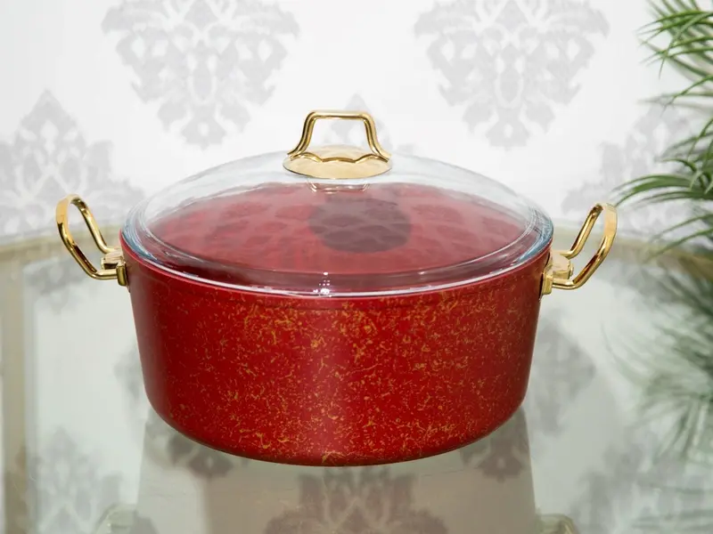 OMS 9PC GRANITE COOKWARE SET RED- Sturdy Aluminium Handles 1