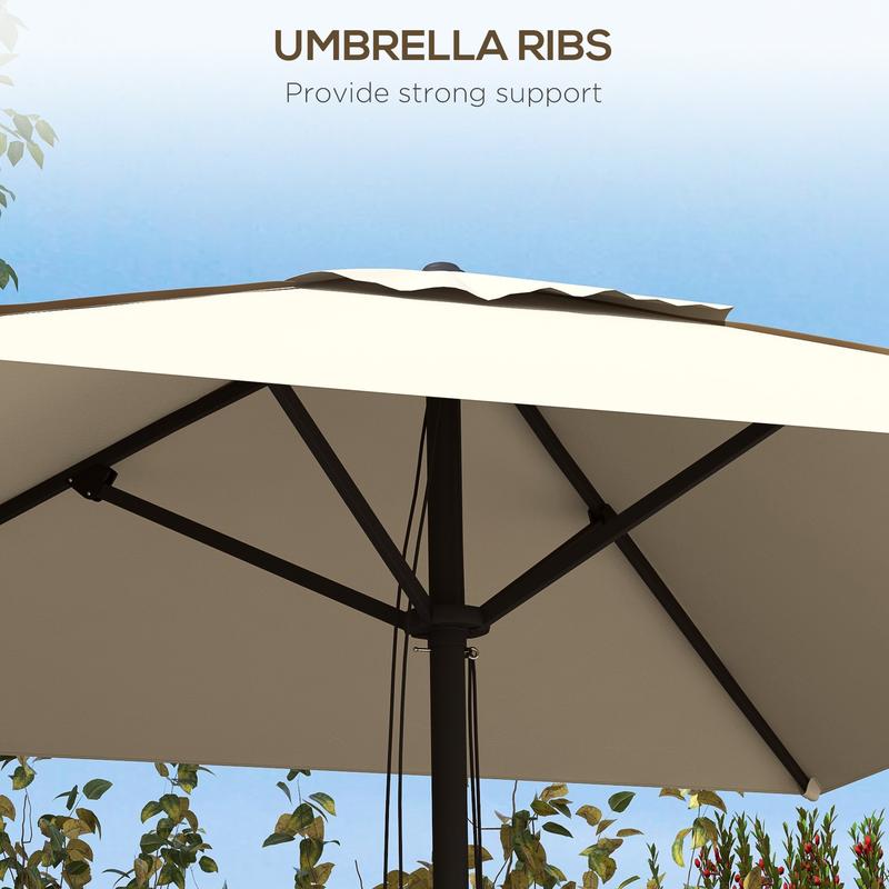 Outsunny Garden Parasol Umbrella with Vent, Outdoor Market Table Umbrella Sun Shade Canopy with 4 Ribs, Piping Side, 2x2m, Beige 5