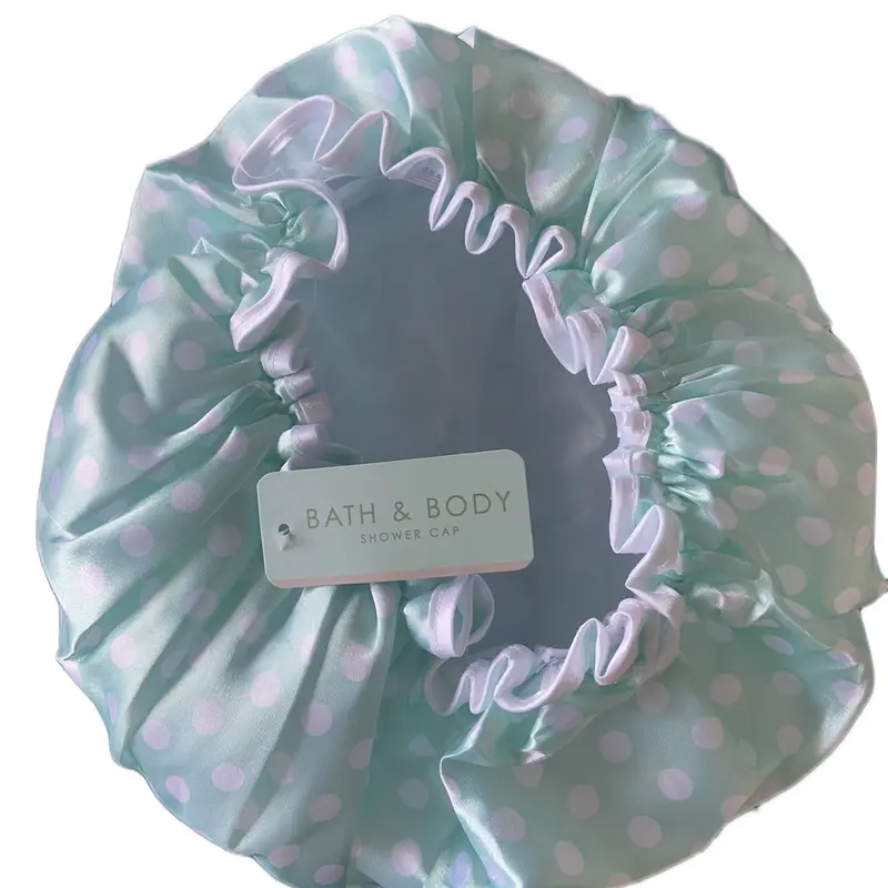 Elastic Shower Caps, White Dot Print Design Anti-Wet Hair Saloon Hair Cover Cap, Reusable Waterproof Bath Hats with Elastic Band For Women 2