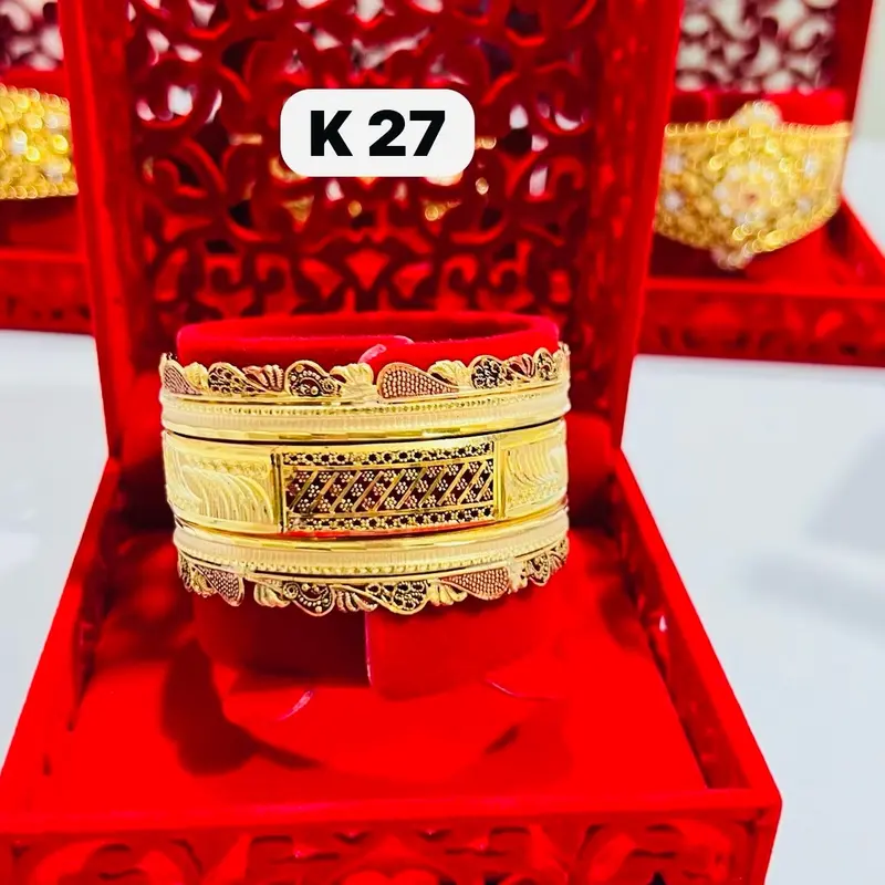Original gold plated 3 bangles of Kara set with lacker colour polish. 0