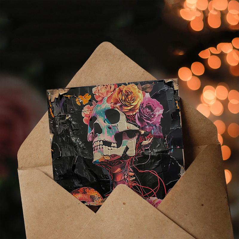 Anniversary Card Floral Gothic Memento Mori Skeleton Collage 2