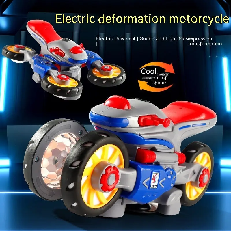 New Electric Deformation Motorcycle Stunt Rotating Universal Car Science Fiction Light Music Children Toy Car 2