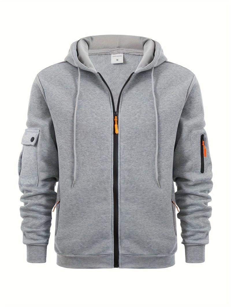 Product Introduction of Trendy Solid Color Hooded Long Sleeve Zip Up Sweatshirt Jacket - Fashion Hoodies with Chic Design, Comfy Sports Wear for Casual Occasions - Soft, Breathable, and Stylish Menswear Tops 7