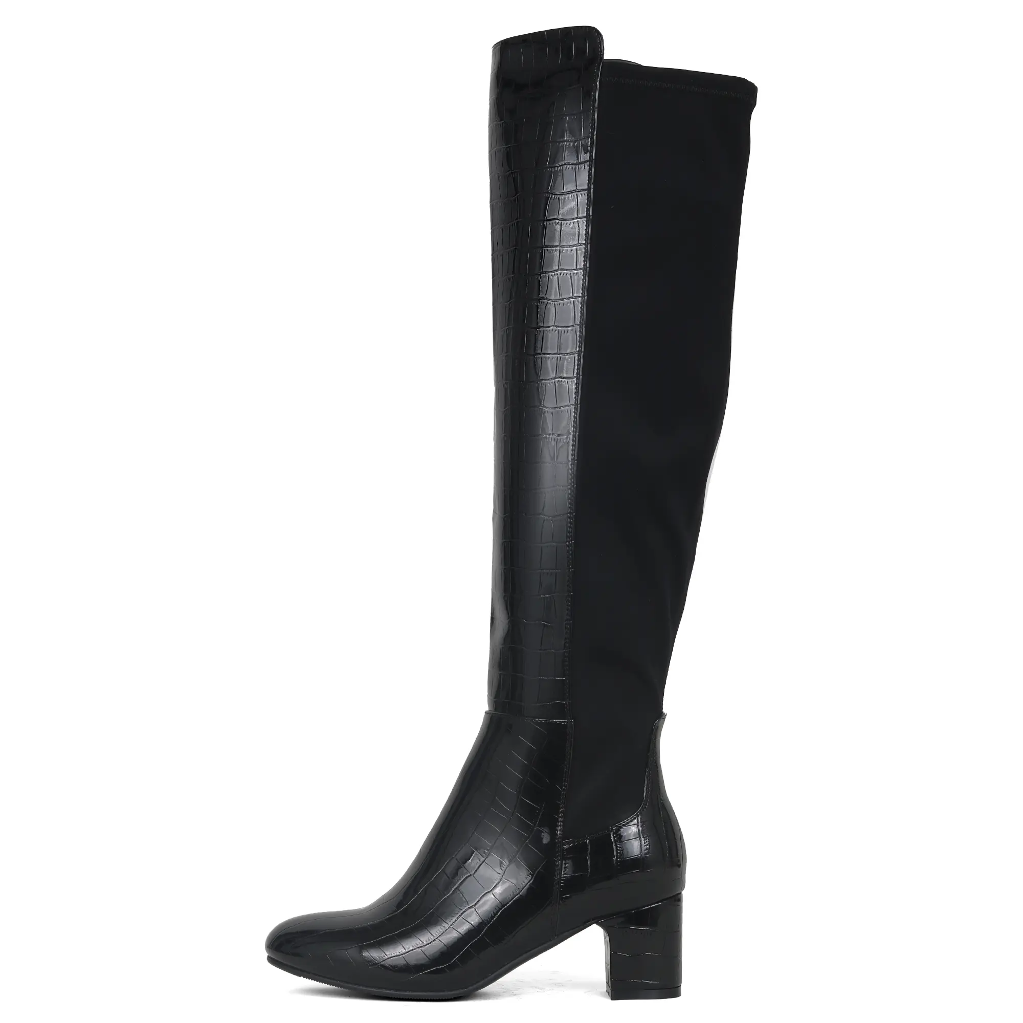 SHUMOKO Womens Faux Crocodile Leather Low Heel Knee High Boots Womens Solid Colour Breathable Non-Slip Boots Womens Elegant Minimalist Design Prom Party Wardrobe Full Match Boots Footwear Girl
