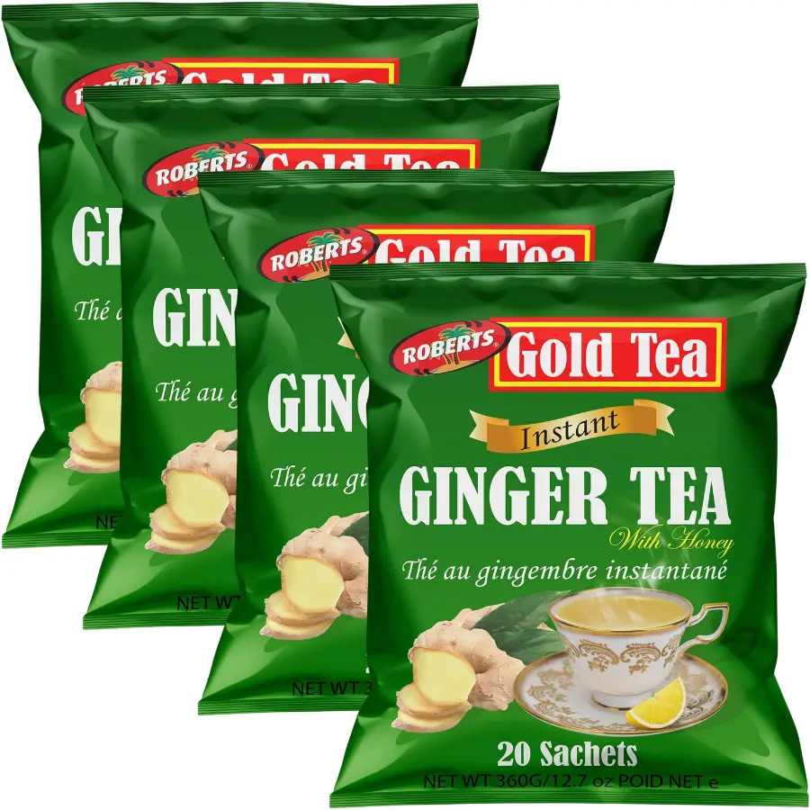 Roberts Gold Instant Ginger Tea with Honey 360g (20 Sachets) - 4 Pack | The Fresh Taste And Aroma of Ginger with Honey.