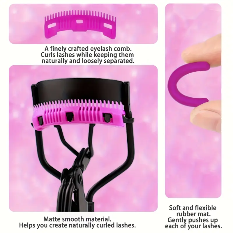 8-Piece Complete Eyelash Curling System – Hypoallergenic, Easy-to-Use Curler, 5 Refill Pads, 2 Combs, Perfect for Sensitive Eyes, Lash Enhancement and Definition Brush Makeup Applicator brow Carbon Compact Gift Mascara Storage Kit Shaper Cosmetic 6