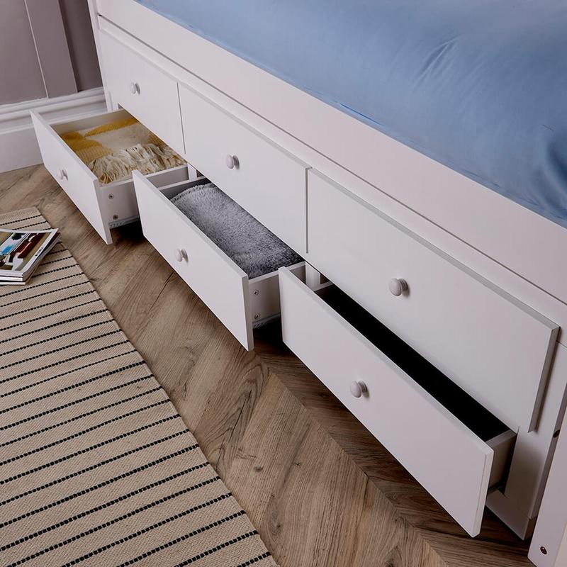 Big Furniture Warehouse White Solid Pine Cabin Bed 3ft Single Pull Out Guest Bed With 3 Storage Drawers 6