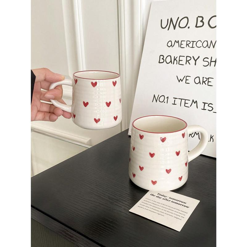 1pc 200ml/420ml Heart-Shaped Ceramic Mug, Simple & Elegant Circular Pattern Cup, Suitable For Cafe Latte, Milk, Yogurt, Oatmeal, Afternoon Tea, Couple Cup, Gift Drinkware Porcelain Tumbler Coffee Washable Reuse Reusable Multicolor 4