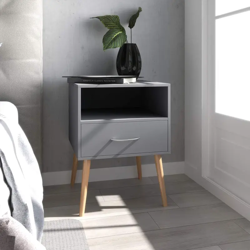 Joolihome Joolihome Wood Bedside Table Set of 2 Cabinet Storage Nightstands 1 Drawer with Metal Handle, 42 x 42 x 56 cm (Grey, 2) 2