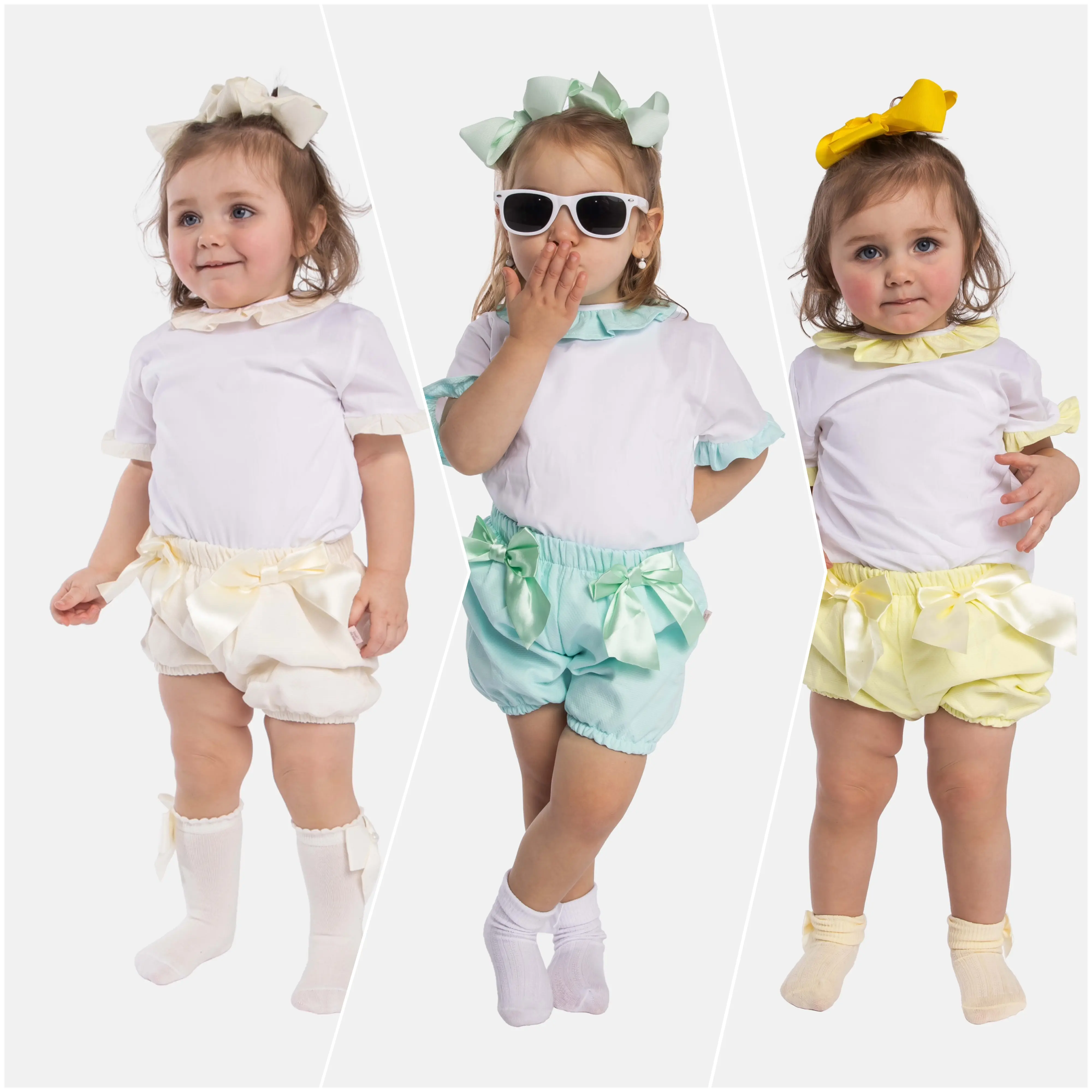 Baby Girl Tavira Collection Romper with 2 satin bows - SMALL FIT