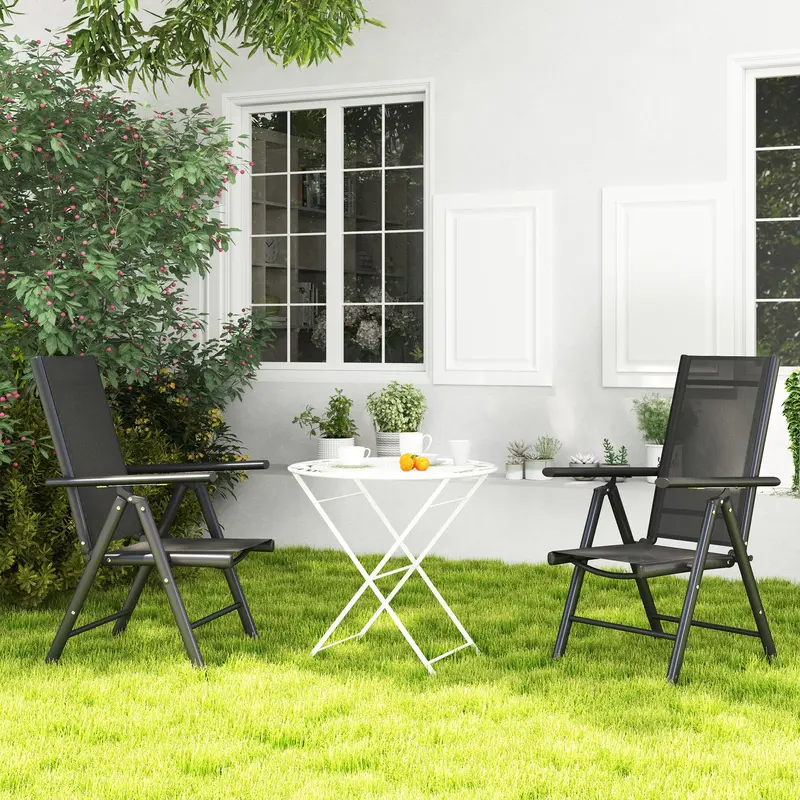 Outsunny Set of 2 Folding Chair, Aluminium Frame Outdoor Camping Chairs with Breathable Mesh Back and Seat, Garden Chair Set with Armrests for Balcony, Black 7