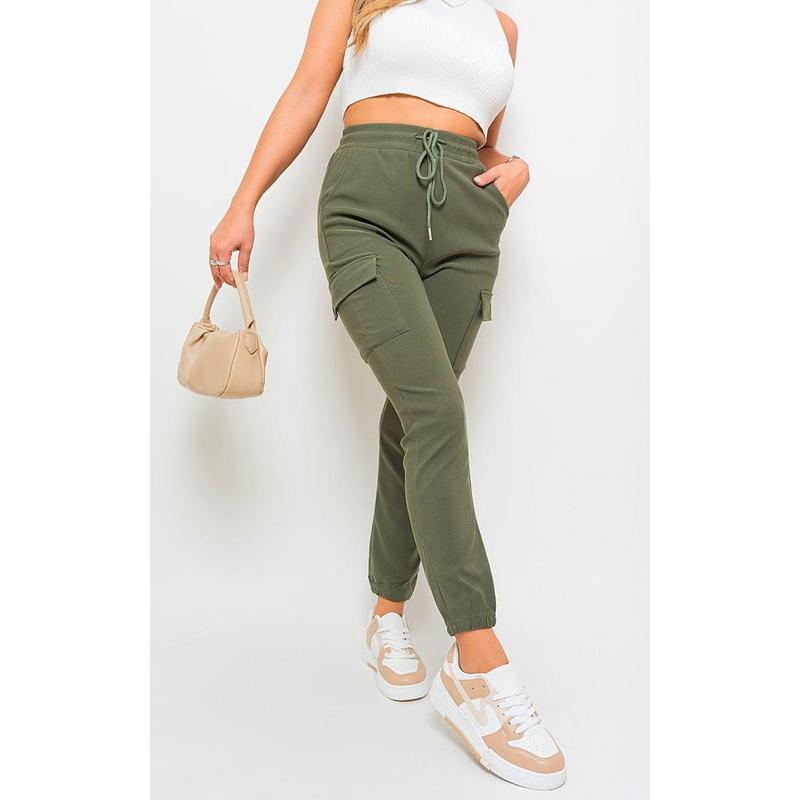 iKrush Size Frankie Cargo Pocket Trouser With Drawstring i34823 Cargo Relaxed High Waist   Regular Length    Workwear Loungewear Plain Work Going Out 5