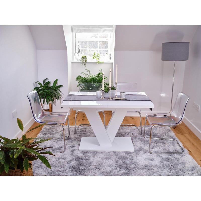 White Gloss Dining Table Small Kitchen Extending 120-160cm V Leg 6-8 Seats Masy 4