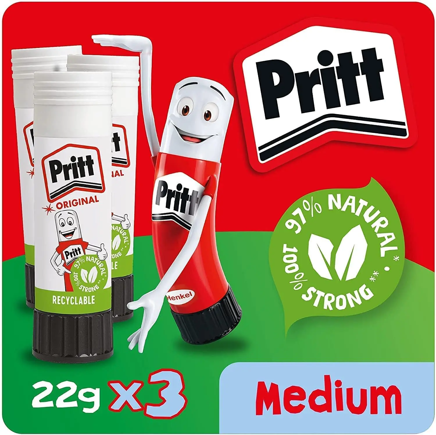 Glue Stick, Safe & Child-Friendly Craft Glue for Arts & Crafts Activities, Strong-Hold adhesive for School & Office Supplies, 22 g (Pack of 3)