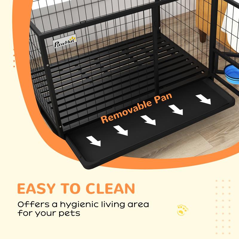 PawHut Heavy Duty Dog Crate on Wheels w/ Bowl Holder, Removable Tray, Openable Top, Detachable Door, for L, XL Dogs 7
