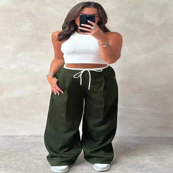 Ladies Women's White waistband Wide Leg Drawstring Flare Trouser Pant 8-14 Womenswear Bottom Casual Chic Comfortable Day Elegant Polyester Slip Style 4