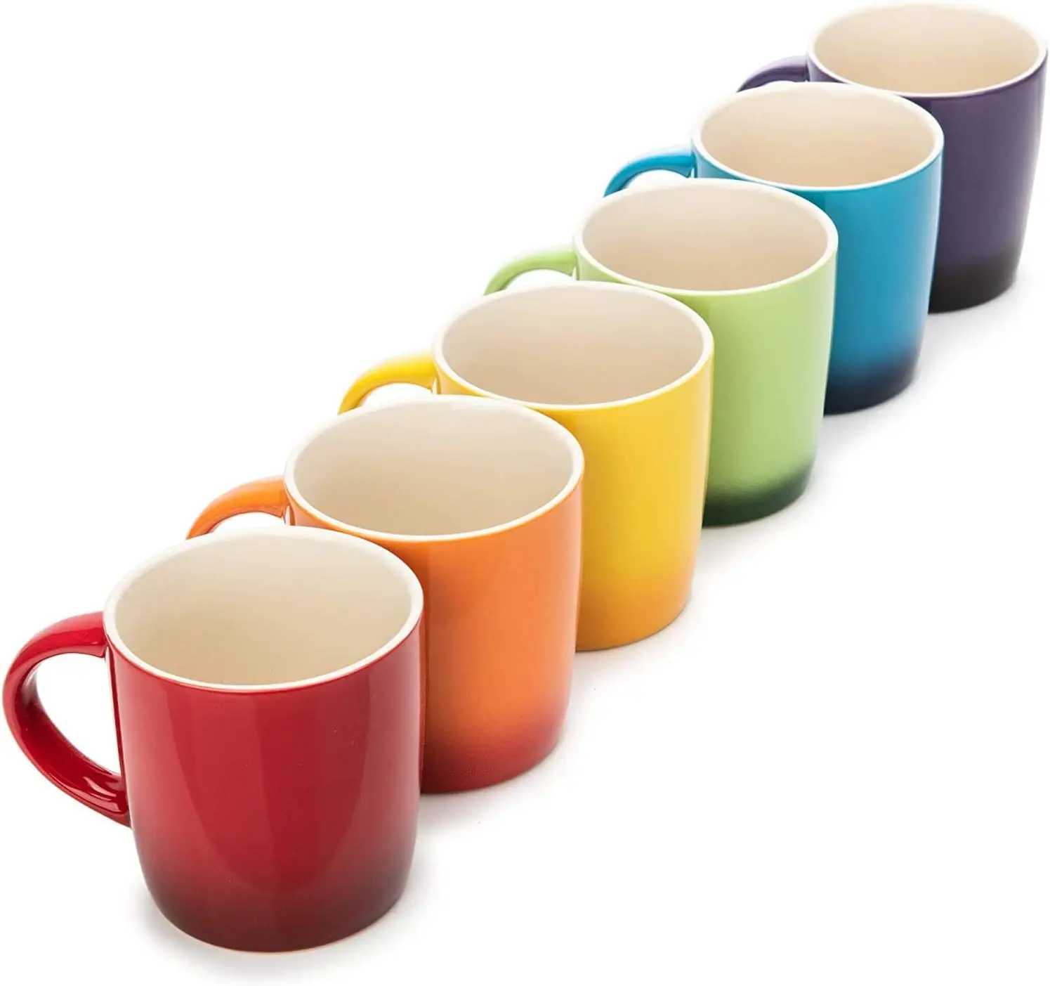 Multi-Coloured Stoneware Mugs Set - Wide Tea Coffee and Hot Chocolate Cups - Set of 6, 11 oz / 312ml